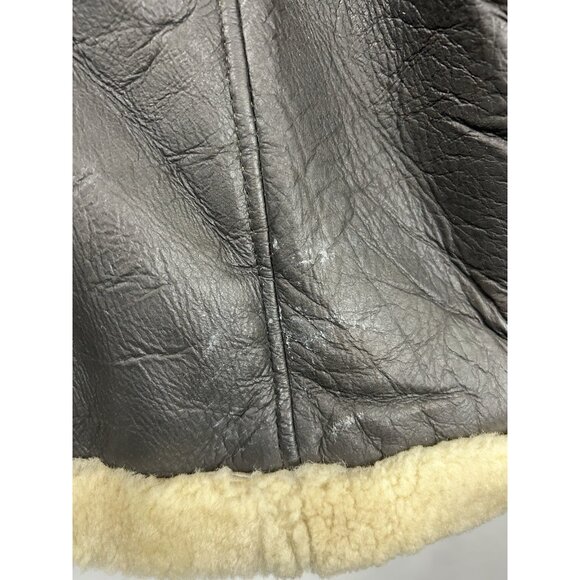 VTG Runway XL Gen. Shearling Leather Jacket Pure Wool Lining Aviator Bomber Coat - Picture 15 of 16